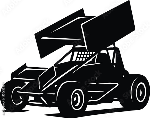 Powerful Sprint Car Silhouette High-Speed Racing Vector Illustration