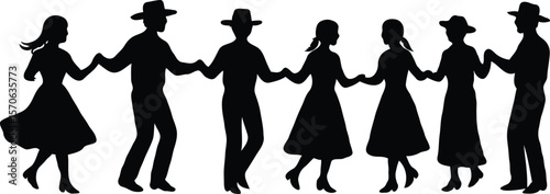 Silhouette of a Group of People Square Dancing