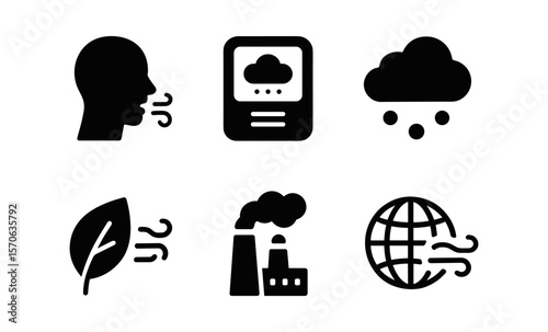 Climate change icons set: air quality, pollution, weather, eco-friendly elements