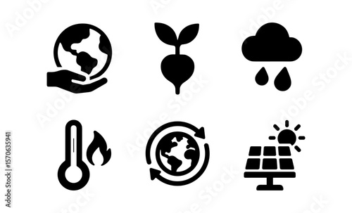 Eco-friendly icons: sustainability, renewable energy and climate awareness