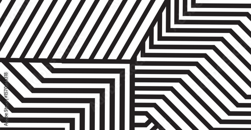 This striking image presents a geometric pattern featuring sharp, angular black lines contrasting against a white backdrop, creating a modern, abstract, and high-contrast design.