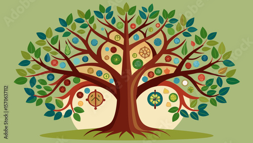 Vector illustration of a vibrant tree of life illustration symbolizing spiritual growth and interconnectedness
