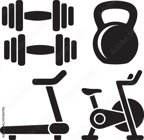 A comprehensive vector icon set of fitness and sport silhouettes, ideal for illustrating gym equipment and athletic symbols