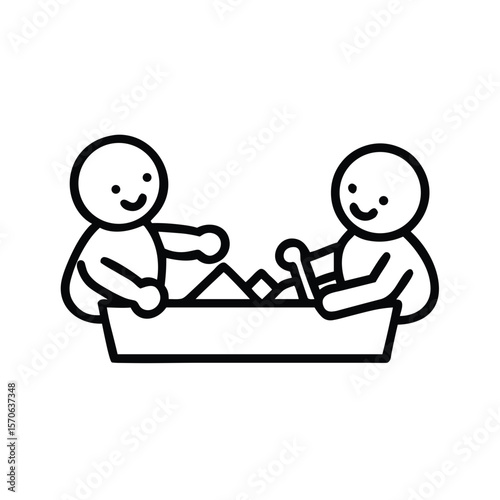 Babies playing in sandbox icon for parenting blogs, childcare education, and early childhood development content