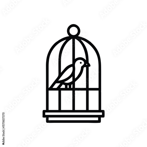 Bird in cage icon for pet care blogs, animal welfare awareness, and educational materials
