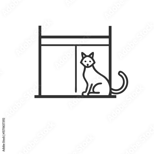 Cat on windowsill icon for pet care blogs, home pet lifestyle, and animal relaxation content