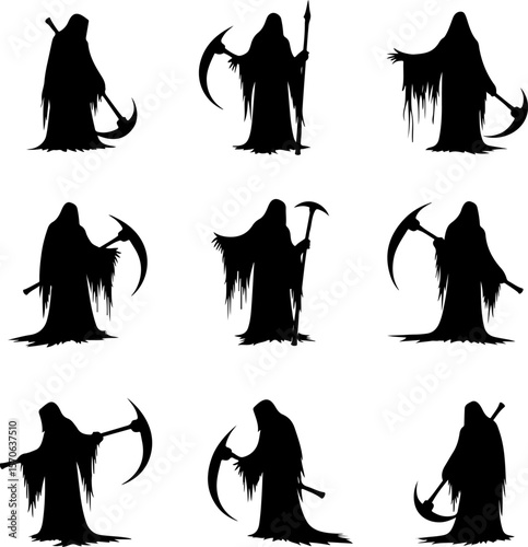 Grim Reaper Silhouette Vector Set vector graphics