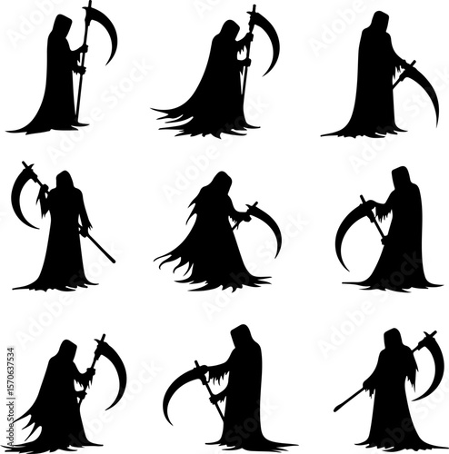 Grim Reaper Silhouette Vector Set vector graphics