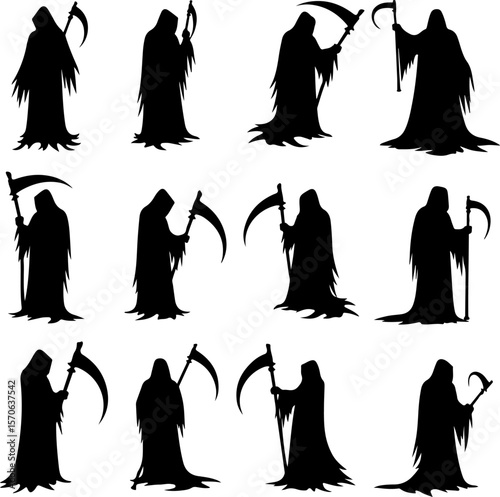 Grim Reaper Silhouette Vector Set vector graphics