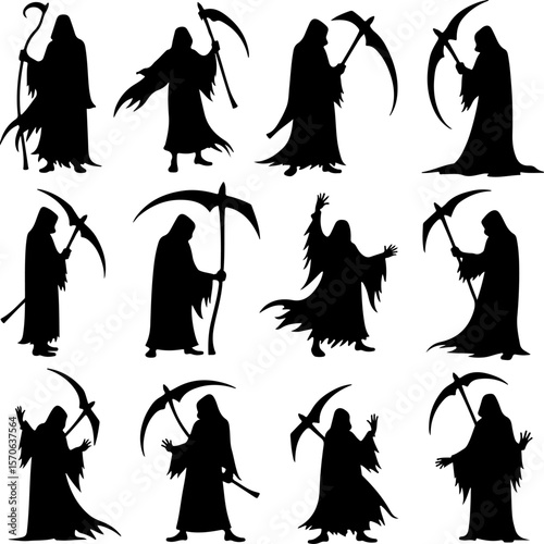 Grim Reaper Silhouette Vector Set vector graphics