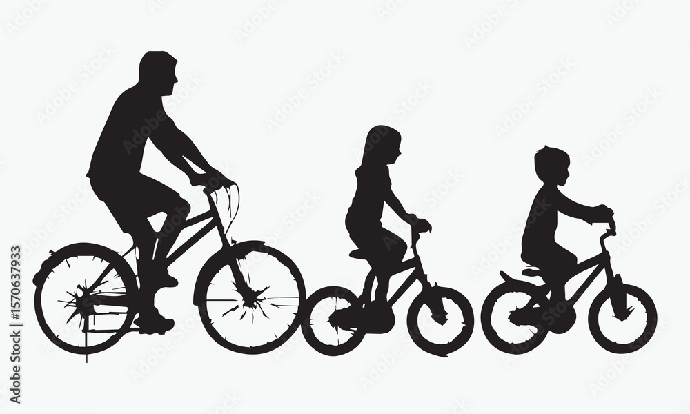 Obraz premium Bike ride with kids in silhouette