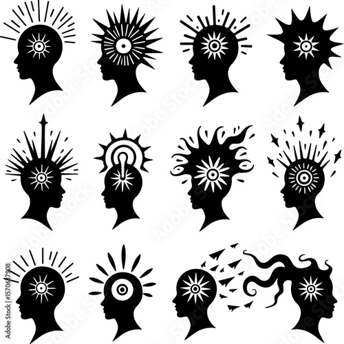 Creative Mind Head Silhouettes vector bundle