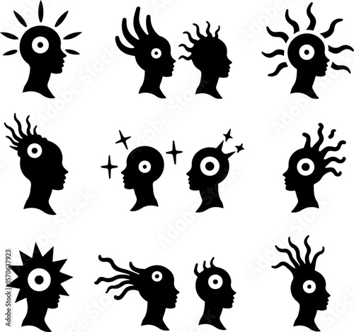 Creative Mind Head Silhouettes vector bundle