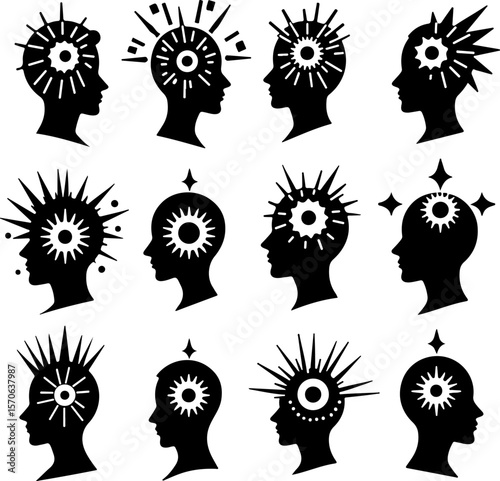 Creative Mind Head Silhouettes vector bundle