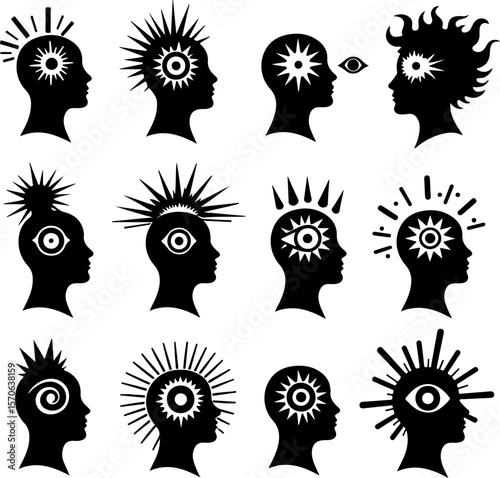 Creative Mind Head Silhouettes vector bundle