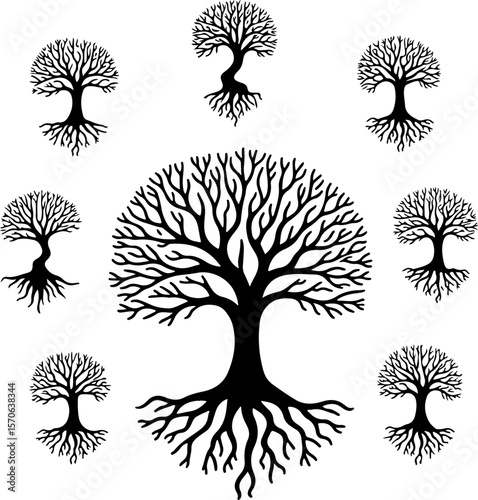 Tree of Life Silhouette Vector Set vector bundle