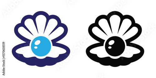 conch shell icon. sea and ocean symbol. isolated vector image in simple style.Vector art of a pearl inside an oyster shell symbolizes treasure and marine life