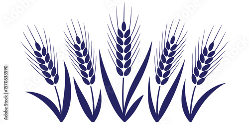 Wheat Ears Icons vector illustration. wheat leaf clip art. Organic wheat icon, bread agriculture. Vector art of five stalks of wheat symbolize harvest, agriculture, and natural food