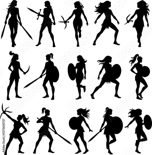 Female Warrior Silhouette Vector Set vector bundle