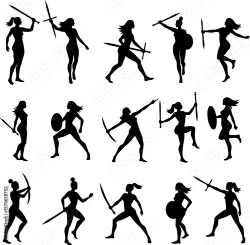 Female Warrior Silhouette Vector Set vector bundle