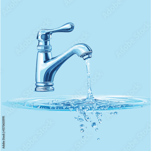 A drop of water and faucet, vector style simple color