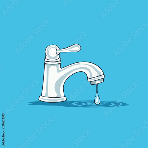 A drop of water and faucet, vector style simple color