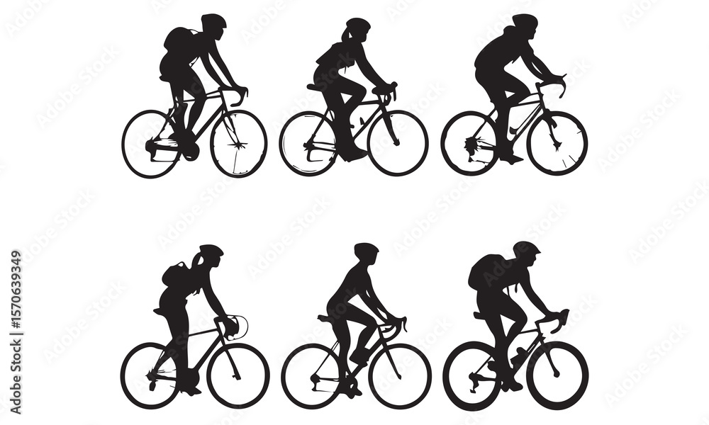 Naklejka premium Bike ride with kids in silhouette