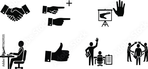 AI generated business and teamwork concept icons isolated on white background