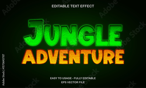 Jungle adventure text effect with bold green and orange font for wild exploration game and outdoor themes