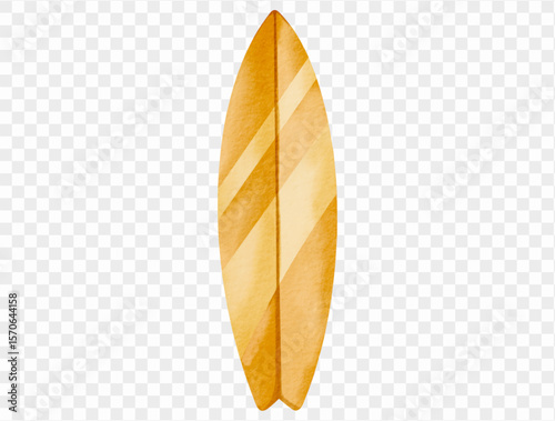 Yellow striped surfboard in watercolor, great for beach, surf, and summer themes.