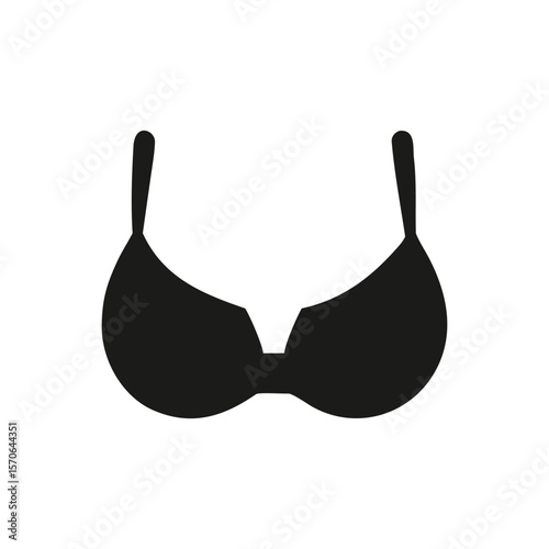 Black lace bra, isolated on white, a classic piece of lingerie and fashion clothing A minimalist flat design illustration of a black push up bra silhouette icon vector art on white background