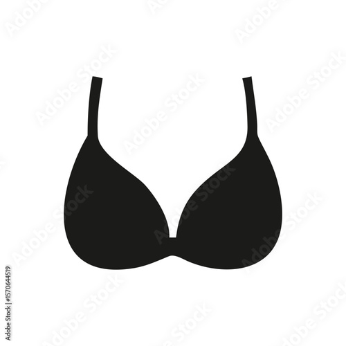 Black lace bra lingerie isolated on white, a stylish undergarment for fashion and beauty A minimalist flat design illustration of a black push up bra silhouette icon vector art on white background