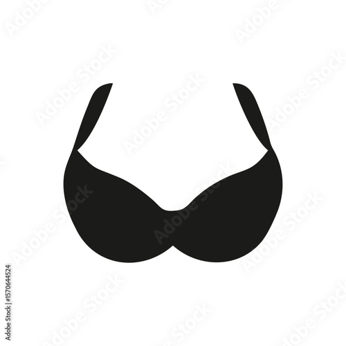 Black lace bra isolated on white for fashion clothing A minimalist flat design illustration of a black push up bra silhouette icon vector art on white background