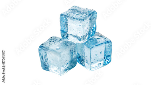 Quadro su tela three frozen ice cubes in blue cut out isolated on transparent background