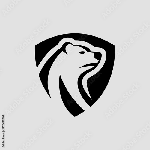 Strong Bear Head Logo Design In Shield Shape