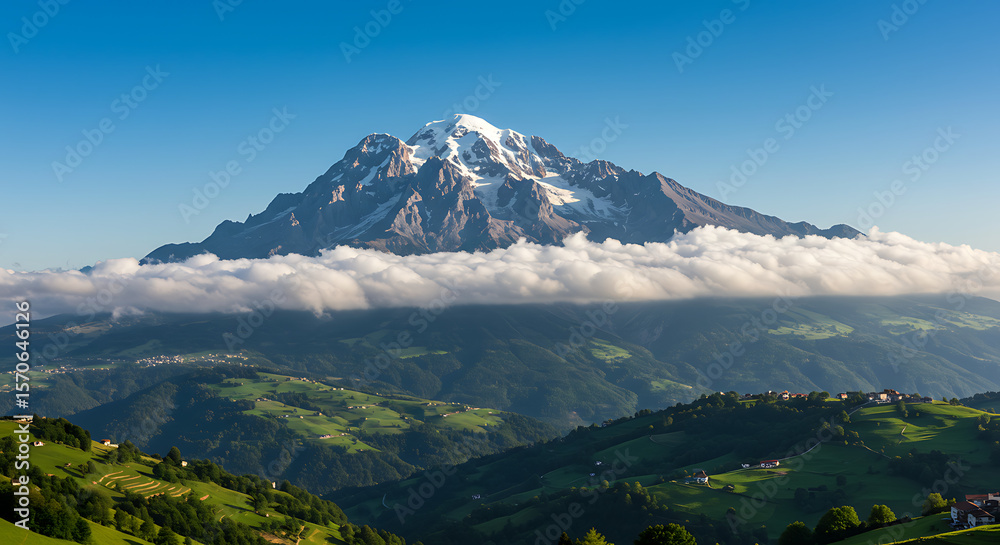 Fototapeta premium Majestic Mountain Peak Soaring Above Cloudscape Breathtaking Alpine Scenery