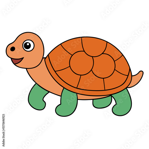A turtle walking slowly on a white background