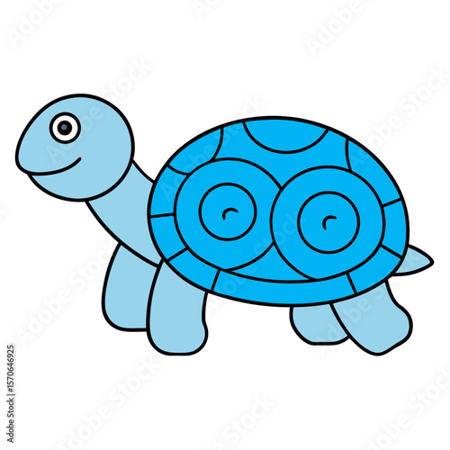 A turtle walking slowly on a white background