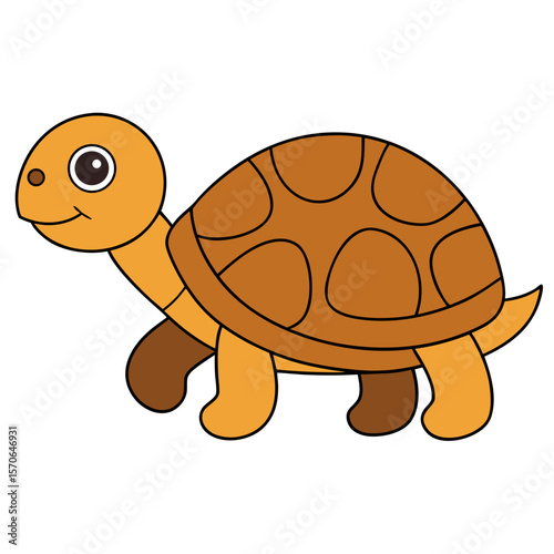 A turtle walking slowly on a white background