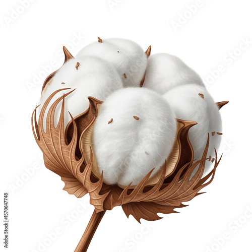A captivating cotton flower illustration showcases soft fibers and detailed botanical structure on a transparent background