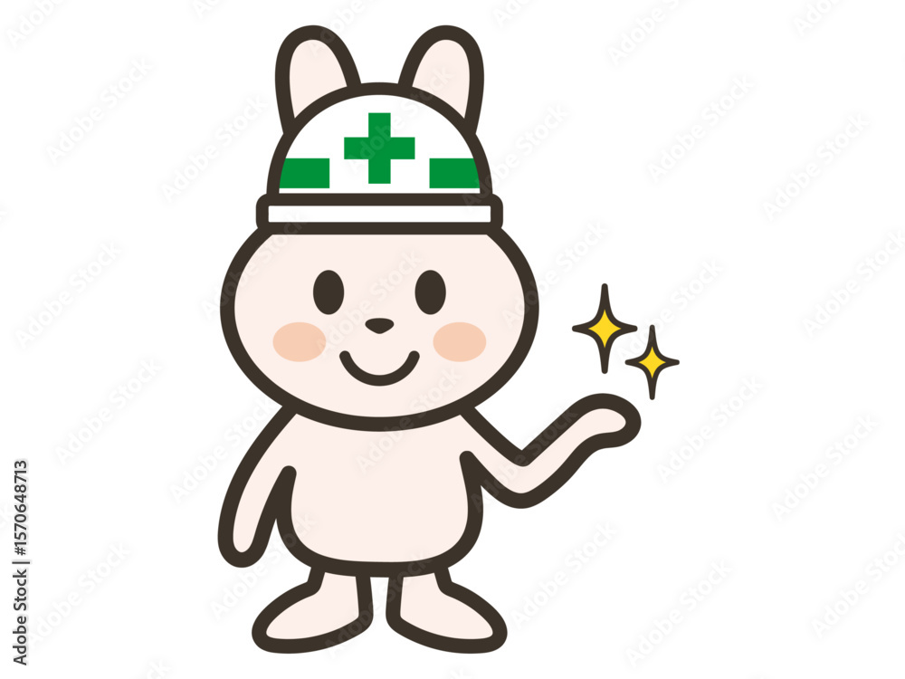Naklejka premium 説明や案内をする工事現場のうさぎさんのイラスト