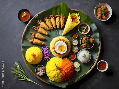 Modern Interpretation of Nasi Tumpeng with Sunny-Side-Up Egg AI Generated