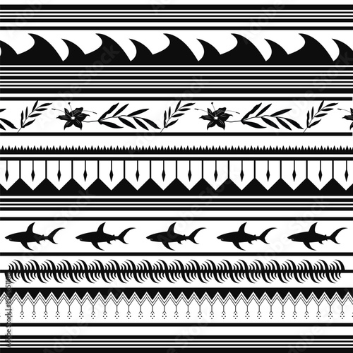 sea island beach hawaiian polynesian aesthetic tribal pattern ethnic ornaments art wallpaper background suitable for textile print