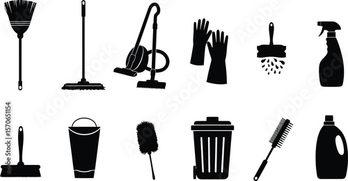 AI generated cleaning tools and supplies isolated on white background for household chores