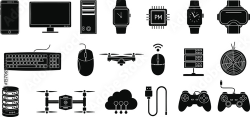 AI generated various electronic devices and gadgets isolated on white background