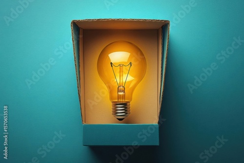 bright idea in a box shining with innovation and creativity theme