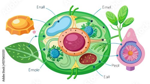 Vector illustration of illustration of a plant cell structure isolated on white background