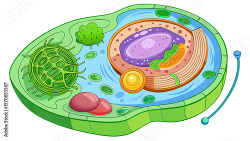 Vector illustration of illustration of a plant cell structure isolated on white background