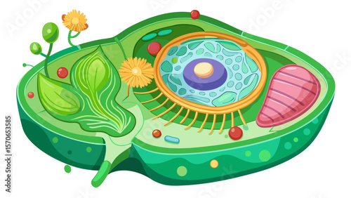 Vector illustration of illustration of a plant cell structure isolated on white background