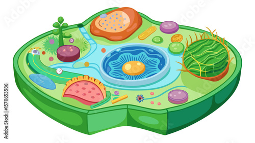 Vector illustration of illustration of a plant cell structure isolated on white background